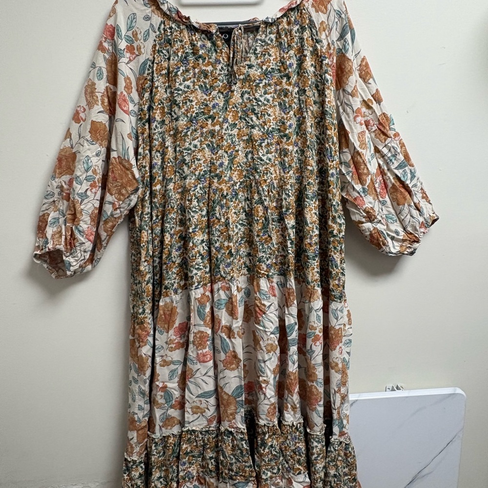 GiGio USA Floral Boho Tiered Midi Dress | Long Sleeve Cottagecore